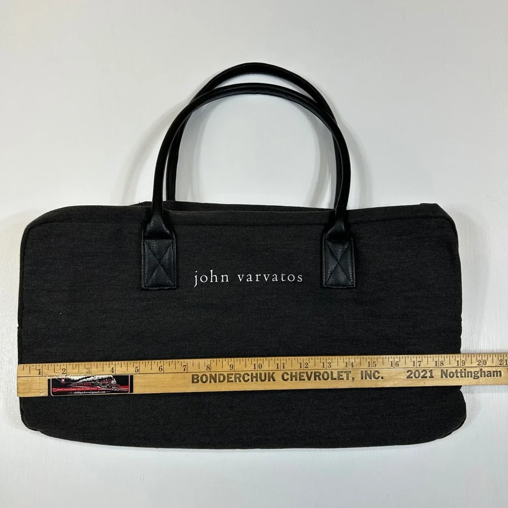 John Varvatos Mens Charcoal Gray Canvas Duffel Bag Weekend Travel Carryon Logo